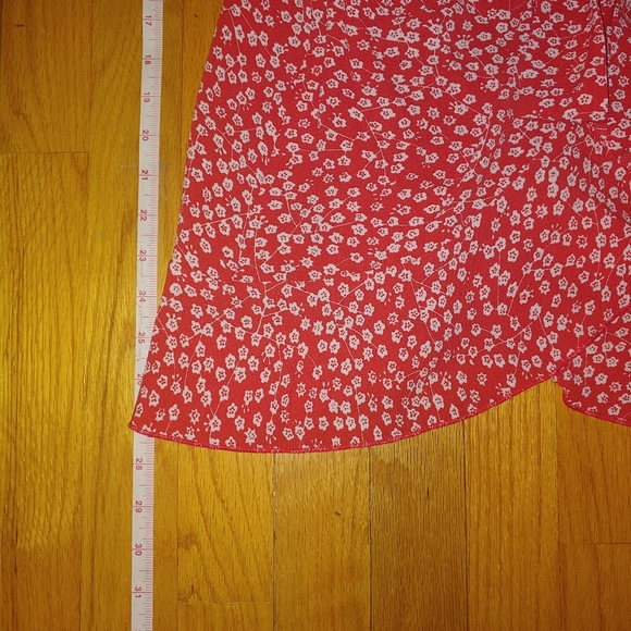 Red Ditsy Floral Ruffle Hem Knot Zipper Midi Summer Dress MEDIUM - Picture 12 of 16